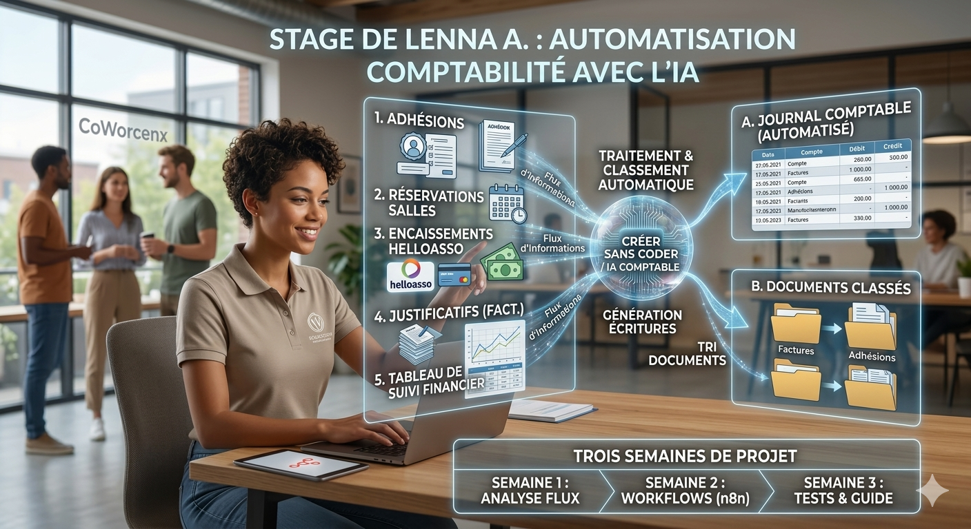 Lenna en stage au CoWorcenx : automatiser la comptabilité d&rsquo;une association avec l&rsquo;IA